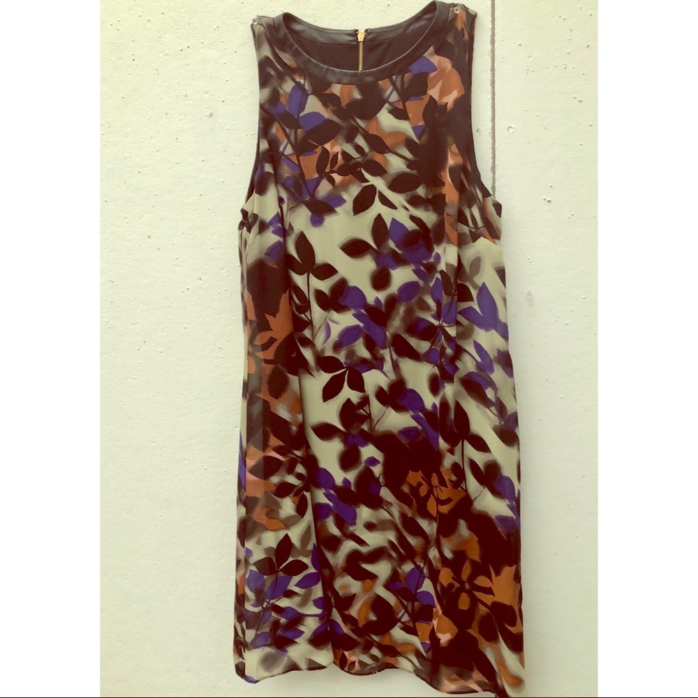 Synthetic leather neckline sheath dress